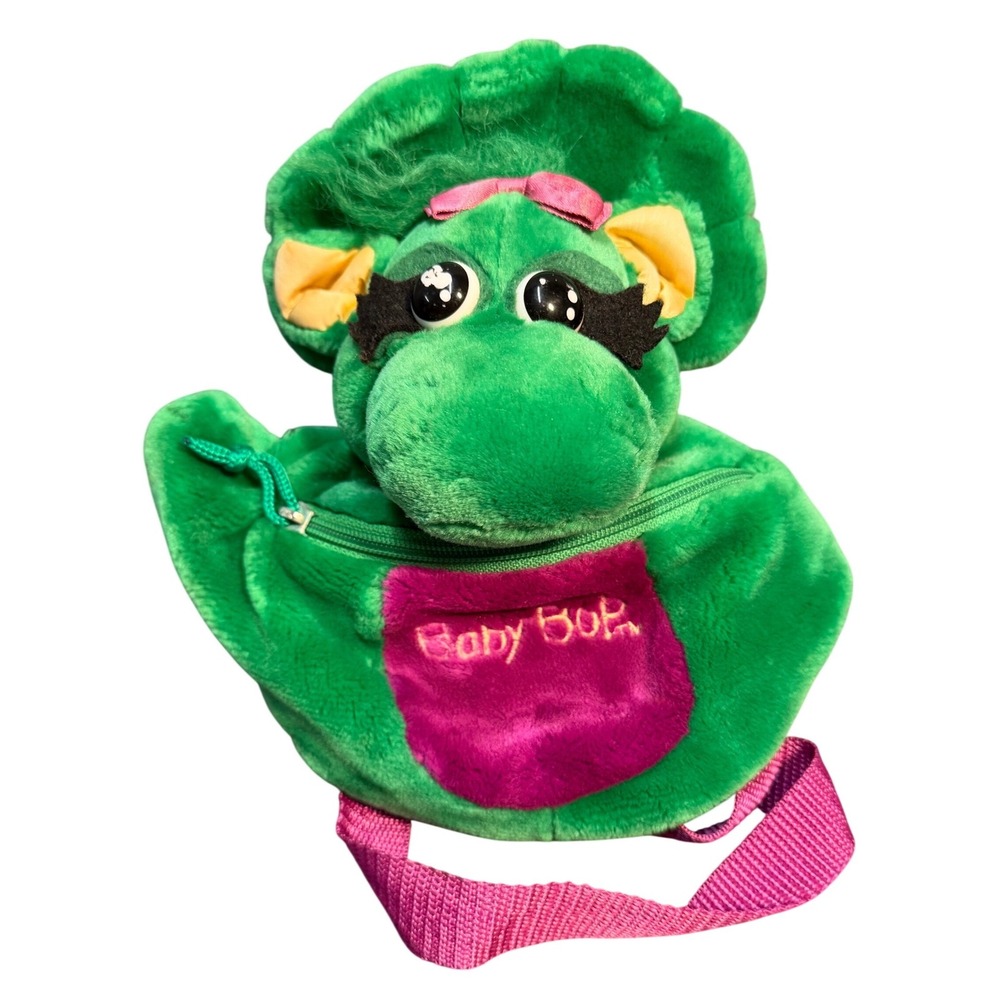 Vintage Barney Friends Baby Bop Plush Fanny Pack Green Dinosaur Waist Bag 90s
